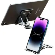 Universal Adjustable Aluminium Foldable Ultra Thin Portable Phone Holder for Desk Desktop Phone Stand Cell Phone Tablet Tab iPad (Grey)
