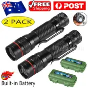 2 Packs LED Tactical Flashlight USB Rechargeable Super Bright Torch Lamp Light