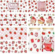 Strawberry UV DTF Cup Wraps, 8-Sheet Strawberry Rub on Transfer, UV DTF Transfer Sticker for 16oz Glass Tumblers, Waterproof Decals, Creative Fruit Themed Gifts