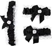 [NIYANGLE] 1 Set Lace Bow Garter Collar Bracelet Elegant Lace Leg Garter Fashionable Nightwear Accessory for Weddings Parties and Cosplay Events Comfortable Charming Design Black