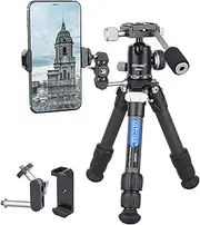 Carbon Fiber Mini Tripod Kit Lightweight Portable Tabletop Tripod with Handle 360° Degree Ball Head+CNC Magic Arm+Phone Holder Compact Travel Macro Desktop Tripod Max Load 22lbs/10kg for DSLR Camera