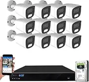 GW Security 16 Channel 12MP NVR 4K Security Camera System with 12 x 8MP PoE Spotlight Color Night Vision Outdoor/Indoor Microphone Bullet Cameras, Smart AI Human/Vehicle Detection
