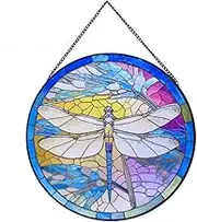 Dragonfly Stained Glass Hanging,Wall Decor Suncatchers,Hanging Stained Glass,Garden Hangings Painted,for Bedroom,Office,Garden,Balcony Ornament