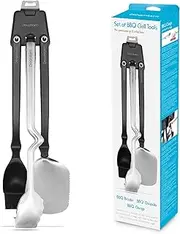 Dreamfarm Set of BBQ Grill Tools Premium & Durable Barbecue Set with BBQ Brizzle, BBQ Clongs, BBQ Chopula, & Magnetic Utensil Holder - Stainless Steel
