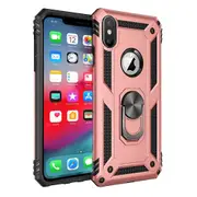 For Apple iPhone X /XS Case, Military Grade 360 Degree Rotating Metal Magnetic Ring Car Mount Holder Kickstand Shockproof Heavy Duty Cover (Rose Gold)