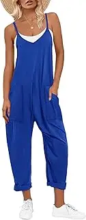 [ANRABESS] Women's Casual Loose Sleeveless Jumpsuits Adjustbale Spaghetti Strap V Neck Harem Long Pants Overalls with Pockets