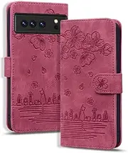 [Rosbtib] Flip Case for Google Pixel 8 Pro, Premium PU Leather Wallet Folio Cover with Card Holder Kickstand Compatible with Google 8 Pro - Red