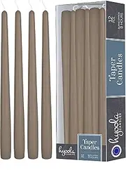Hyoola 12 Pack Tall Taper Candles - 10 Inch Taupe Gray Dripless, Unscented Dinner Candle - Paraffin Wax with Cotton Wicks - 8 Hour Burn Time