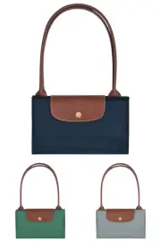 Auth! N) Longchamp Le Pliage Original L Shopping Tote Bag Large -Navy/Steel/Sage