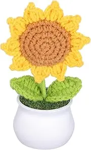 FRCOLOR Handmade Crochet Sunflowers in Pot Realistic Knitted Flower Dashboard Decor Charming Potted Decoration for Home Desk and Car Unique present for Loved Ones