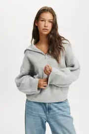 [Cotton On Women] Cotton On Women - Luxe Half Zip Pullover - Grey marle 2XL GREY MARLE