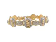 10k or 14k Two-Tone Gold Face of Jesus Religious Bracelet with White CZ Links
