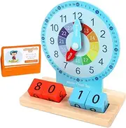 Abaodam 1Set Educational Wooden Clock for Interactive Clock Learning Tool for Recognition Cognitive Development for Ages