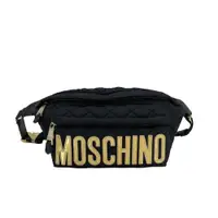 在飛比找ETMall東森購物網優惠-Moschino 品牌金logo菱格縫線斜背/腰包(黑)