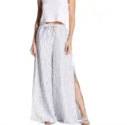 ONIA Chloe Green Striped Wide Pants Side Pockets And Slit Size Med NWT