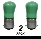 2 x 15W Green Coloured Pilot Light Globes Bulbs Lamps B22 Bayonet BC