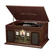 Nostalgic Bluetooth Record Player with 3 Speed Turntable in Espresso 6 In 1 USA