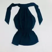 Sass & Bide Blouse Top Womens Size 38 Navy Sleeveless Halter Straps Waisted