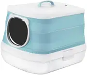 Perfk Cat Litter Box Foldable Large Capacity Easy to Clean Detachable Anti Splashing with Door Cat Toilet with Lid Cat Litter Tray, Green
