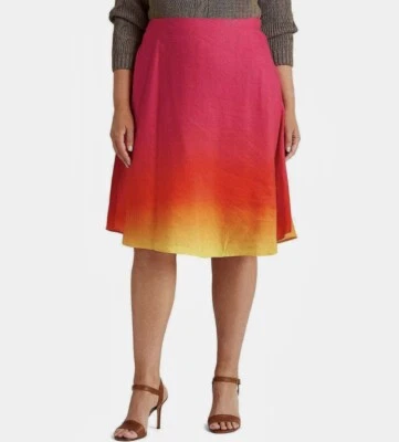 Ralph Lauren Women's PLUS Ombre Linen Blend Midi A-Line Skirt NWT $205 Lined