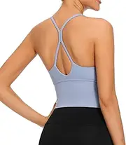 [VIBOJOY] Longline Strappy Padded Sports Bras Workout Running Tank Crop Tops Yoga Gym Fitness Activewear for Women