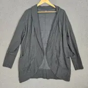 Eddie Bauer Cardigan Womens XL Gray Open Front Thumb Holes Shawl Collar
