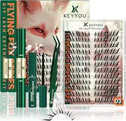 Lash Extension Kit KEYYOU Fox Family Lash Clusters Eyelash Extension Kit with Lash Bond and Seal,Tweezers,Remover for Fluffy DIY lash extension kit（HX03）