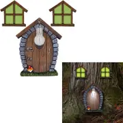 Catzon Gnome Home Miniature Window and Door with Litter lamp for Trees Decoration Glow in Dark Fairies Sleeping Door and Windows