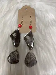Butterfly BOHO Dangle Red ring Skirt Earrings, Resin Fairy Wing Earrings