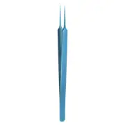 Stainless Steel Tweezers 6.3" Long Handle Curved Serrated Tip, Blue