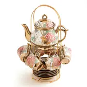 20Pcs Ceramic Tea Set for Tea Party Porcelain Tea Set With Metal Holder and Teapot
