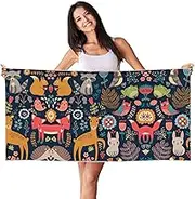HTTUP Owl Rabbit Bird Fox Print Quick Dry Beach Towel Lightweight Oversized for Adults for Travel and Pool Towels