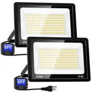 150W Outdoor Flood Lights with Plug, 18000lm Bright Work Light with 6ft Cord,...