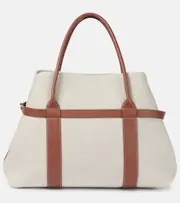 [Loro Piana] Loro Piana Ghiera Large leather-trimmed canvas shopper One Size white