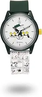 Q＆Q SmileSolar(キューアンドキュー スマイルソーラー) Cue & Cue Smile Solar Peanuts Collection Forest Golf Women's Watch, Green x Yellow, M, green/yellow, M