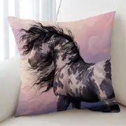 Sunset Clouds behind Black and White Pinto Horse Cushion Cover
