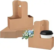 PEKGLOW 50Pcs 2 Cup Drink Carrier with Handle Kraft Paper Drink Carrier Drink Holder Disposable Paperboard Cup Holder Coffee Carrier Take Out Cup Carriers for Food Delivery Service Drink (Brown)