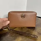Michael Kors Leather Fulton Double Zip Wristlet Wallet Ginger Brown Lg phone
