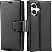 ZUSLAB Case for iPhone 16 Hanman Leather Wallet Card Holder Cover for Apple (2024) - Black