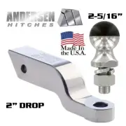 2" Drop Andersen Alumistinger Hitch Ball Mount Receiver Bar w/ 2-5/16" Tow Ball