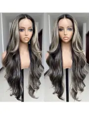 2/27 Ombre Highlight Lace Front Wigs Synthetic Body Wave Wear 28” T-part
