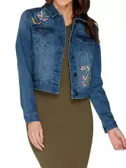 G.I.L.I. Size 14 Denim Jacket with Placed Embroidery BLUE