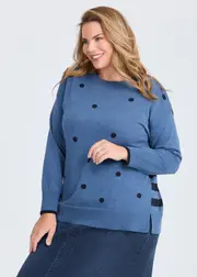 [Virtuelle] Taking Shape Cotton Spots & Stripes Jumper Size 20 in Chambray Blue / Navy - Plus Size Women's Chambray Blue / Navy