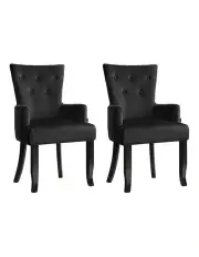 [Artiss] Velvet French Provincial Dining Armchair Set Of 2 in Black