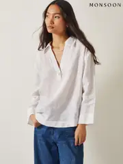 Monsoon White Clover 100% Linen Blouse (F83249) | $127