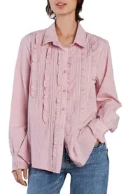 Wash Lab Denim Ruffle Stripe Tuxedo Shirt