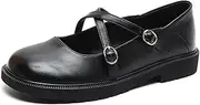 [JiuQing] Women's Mary Jane Shoes Leather Dress Shoes Round Toe Flat School Shoes