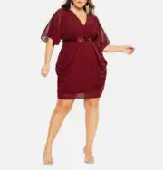 City Chic Womens Plus XS 14 Currant Sequin Wrap Dress NWT AQ57