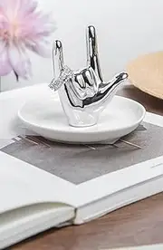 [HCYZYU] Silver Finger Ceramic Plate Bottom Gesture Ring Stand Jewelry Plate Display Stand Light Luxury Dressing Table Storage Tray