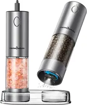 Electric Salt and Pepper Grinder Set, 110ml Rechargeable with LED Light